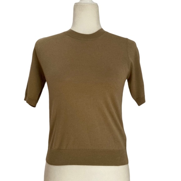 Burberry Uniform 100% Merino Wool Short Sleeve Crew Neck Sweater XS Caramel - Picture 3 of 11